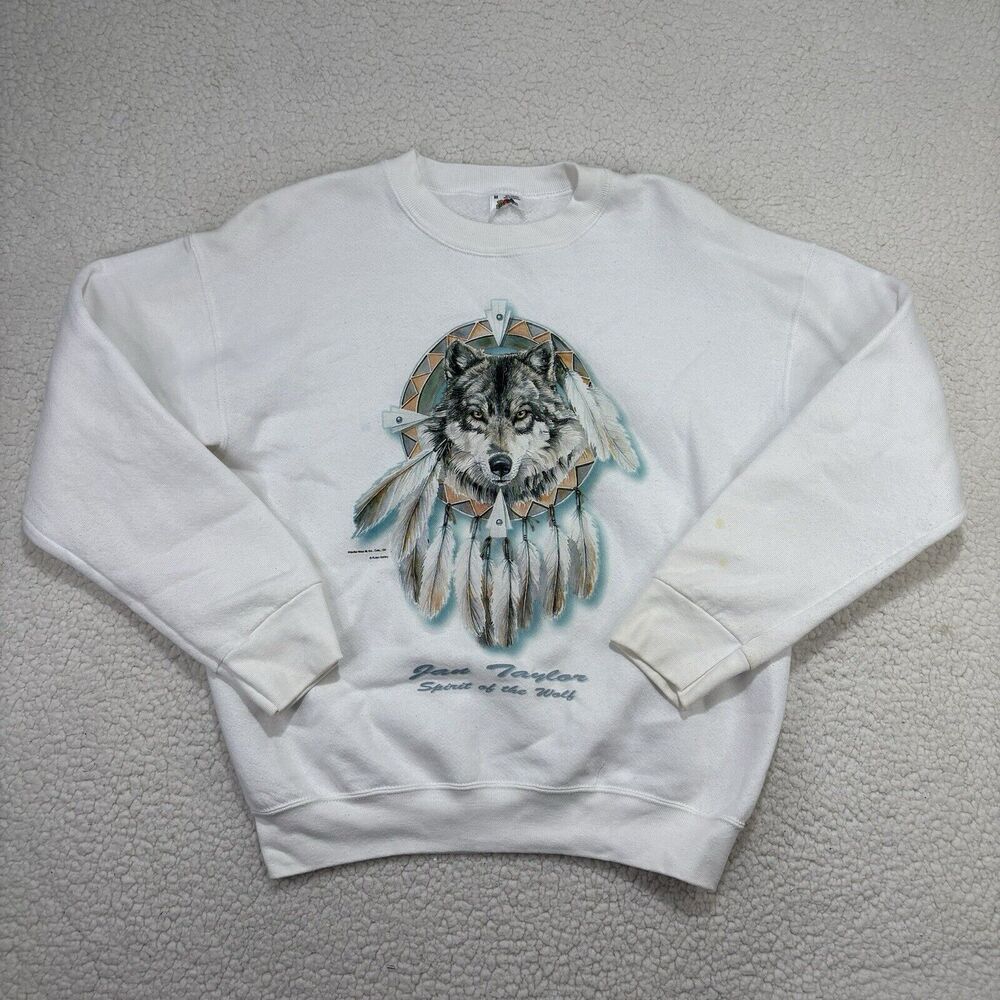 Vintage 90's‎ Spirit Of The Wolf Pullover Crewneck Sweatshirt Size M Graphic USA